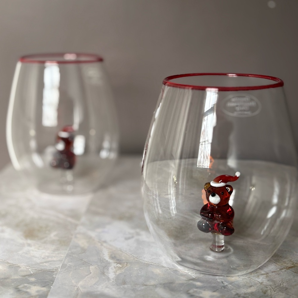 Santa Bear Stemless Wine Glasses